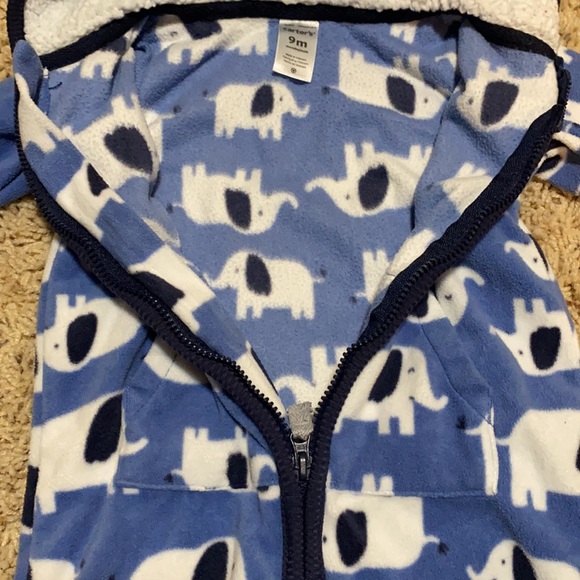 LIKE NEW super soft/warm zip-up elephant one-piece w/ sherpa-lined hood size 9M - Picture 7 of 8